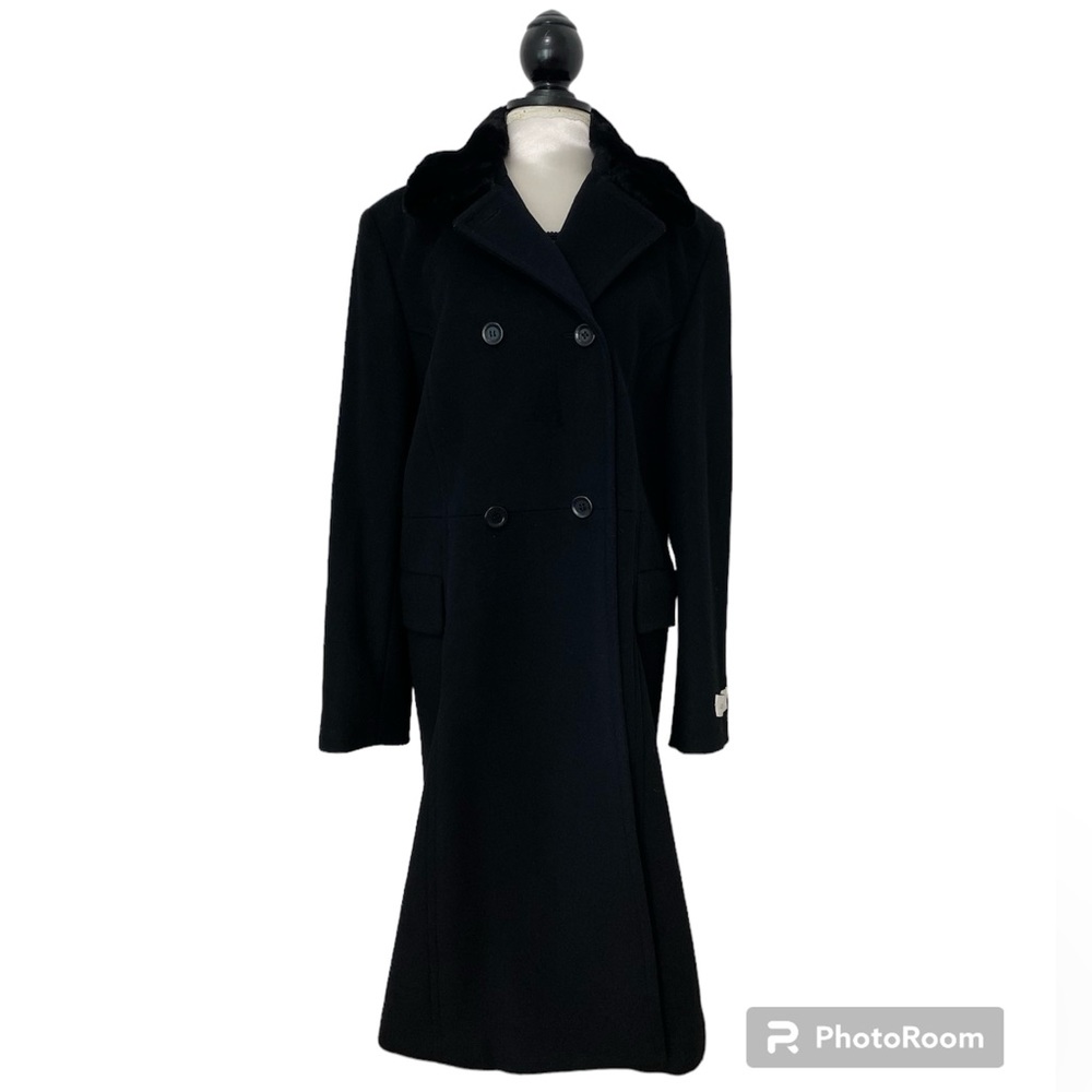 Vintage 90s Iconic Black Wool Trench Peacoat/Jacket by Liz Claiborne 14 - Picture 4 of 14